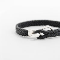 Silver Hook Braided Leather Bracelet