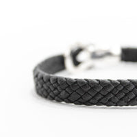 Silver Hook Braided Leather Bracelet