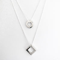 Square & Circle Double Figure Two-Piece Necklace