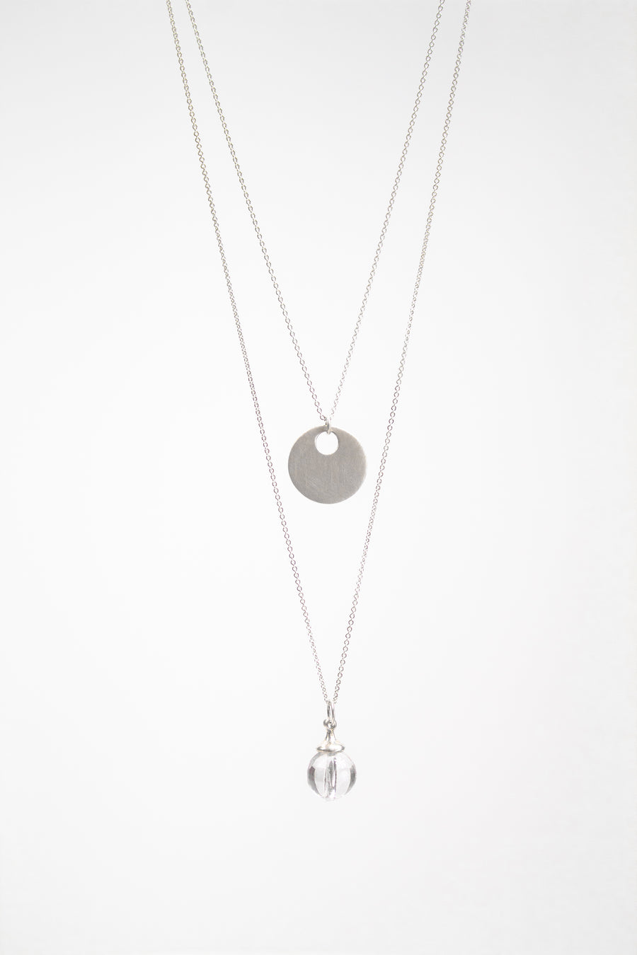 Moon and Clear Sphere Two-Piece Necklace