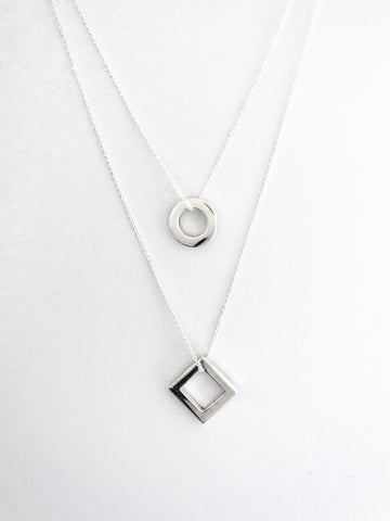 Square & Circle Double Figure Two-Piece Necklace
