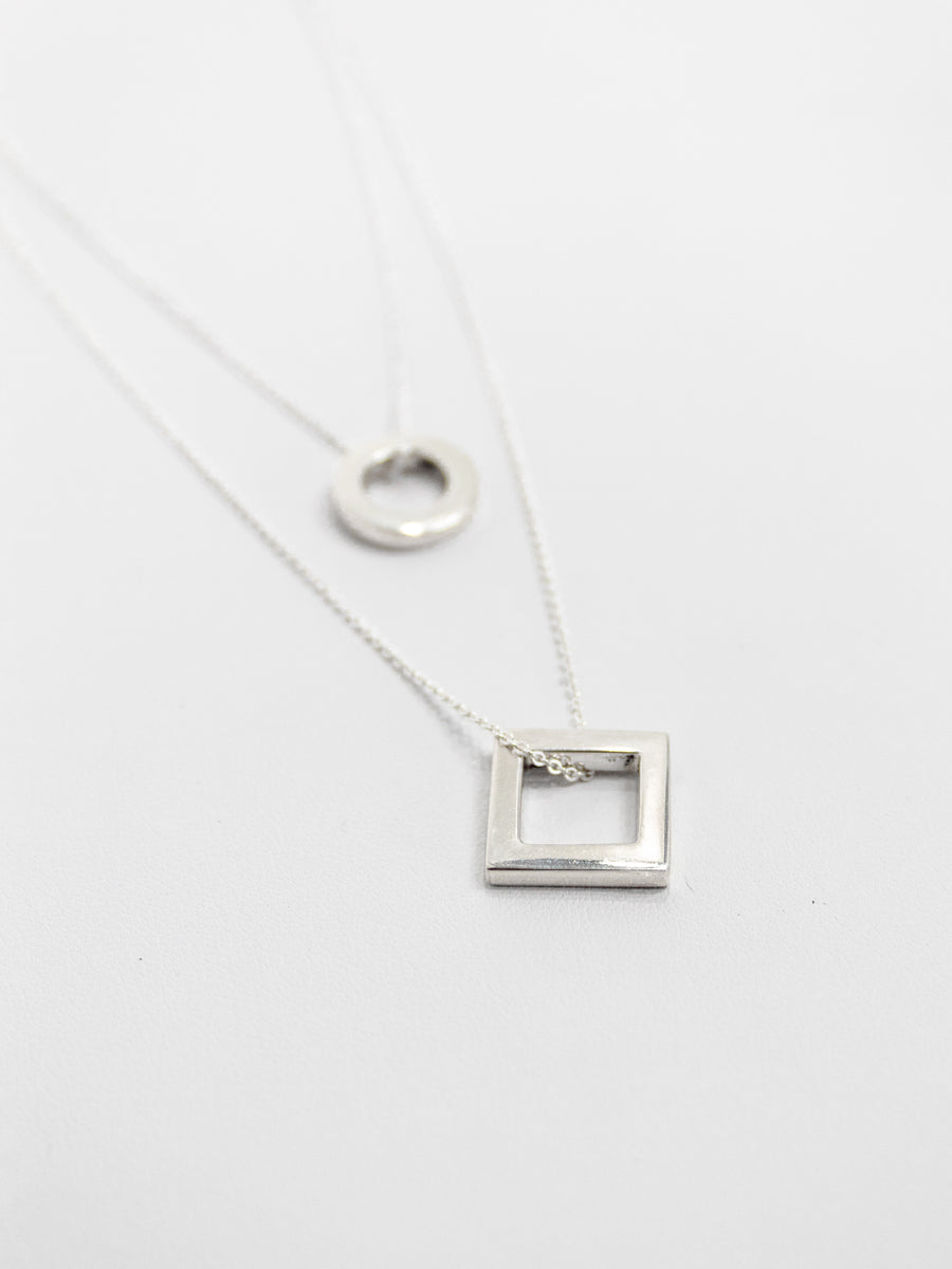 Square & Circle Double Figure Two-Piece Necklace